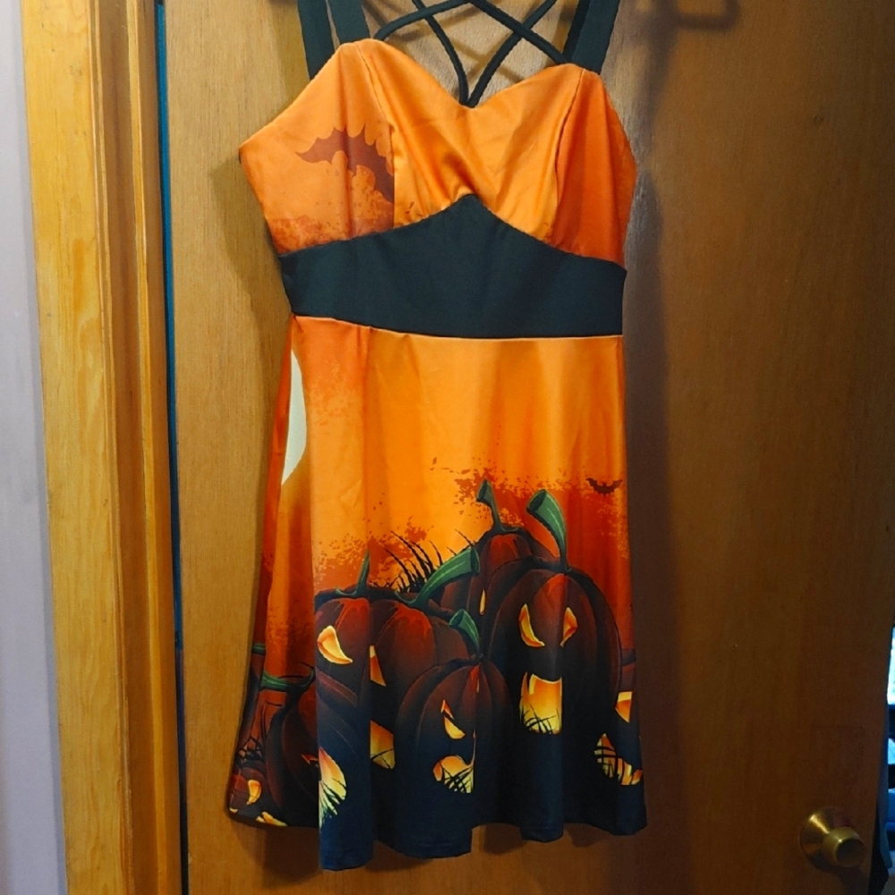 Halloween Pumpkin Dress with Strappy Front